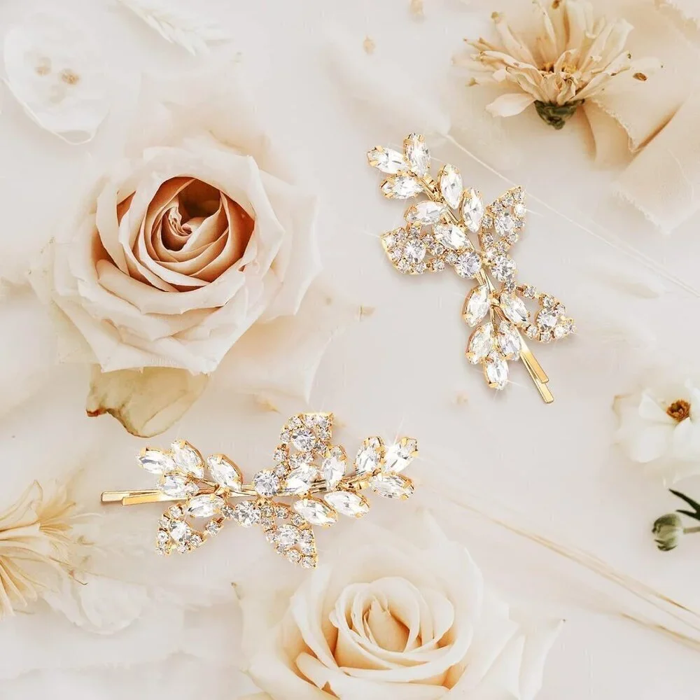 4 Pcs Rhinestone Bridal Hair Clip Leaf Wedding Hairpin Bride Crystal Hair Barret